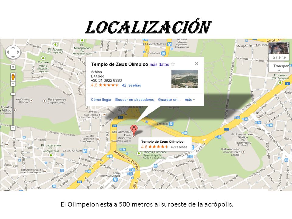 El Olimpeion esta a 500 metros al suroeste de la acrópolis.