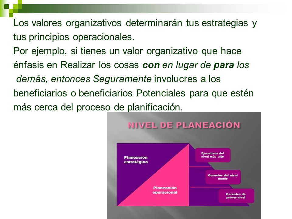 Los valores organizativos determinarán tus estrategias y tus principios operacionales.