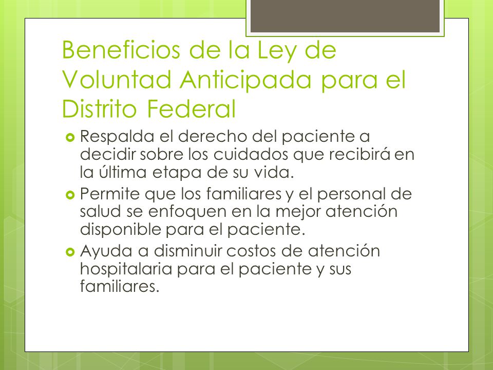 Beneficios de la Ley de Voluntad Anticipada para el Distrito Federal