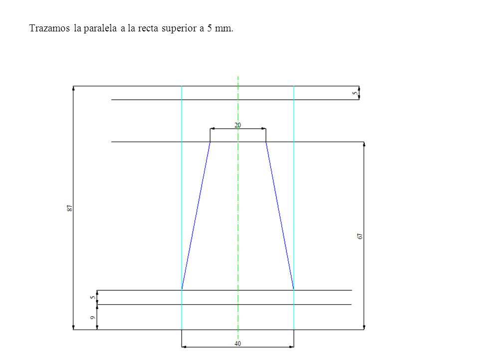 Trazamos la paralela a la recta superior a 5 mm.