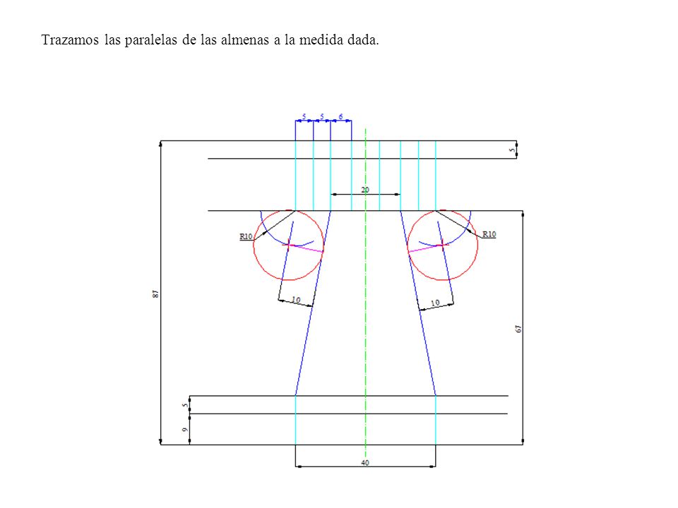 Trazamos las paralelas de las almenas a la medida dada.