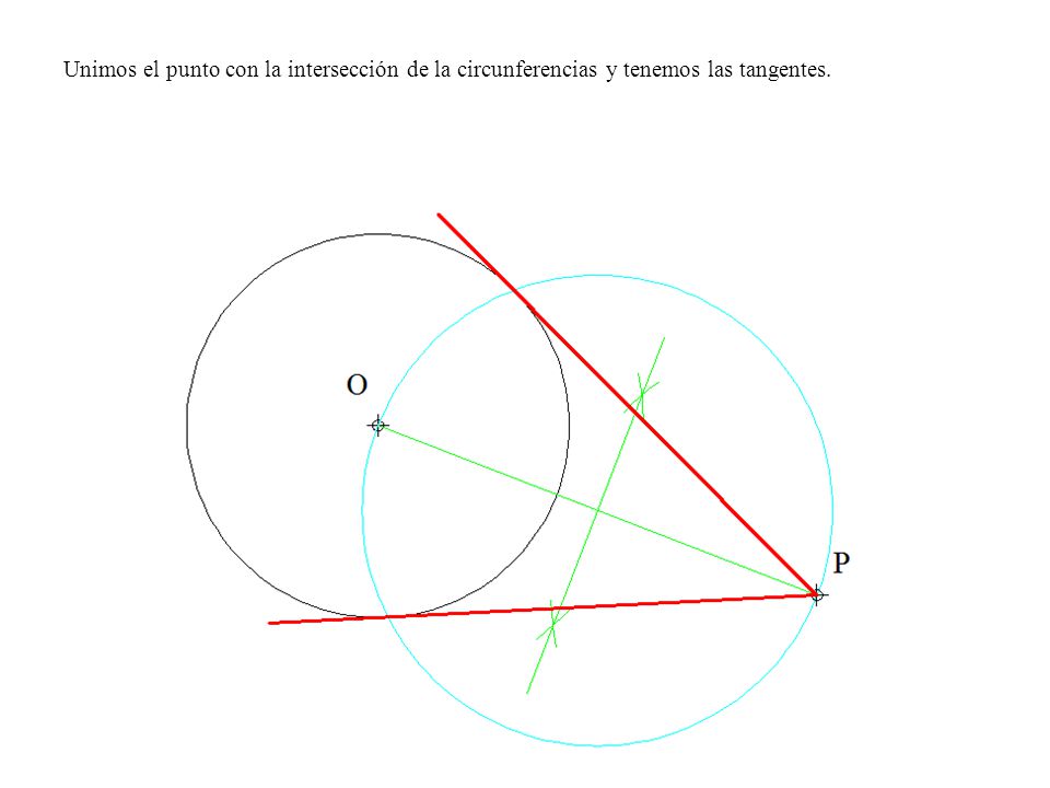 Unimos el punto con la intersección de la circunferencias y tenemos las tangentes.