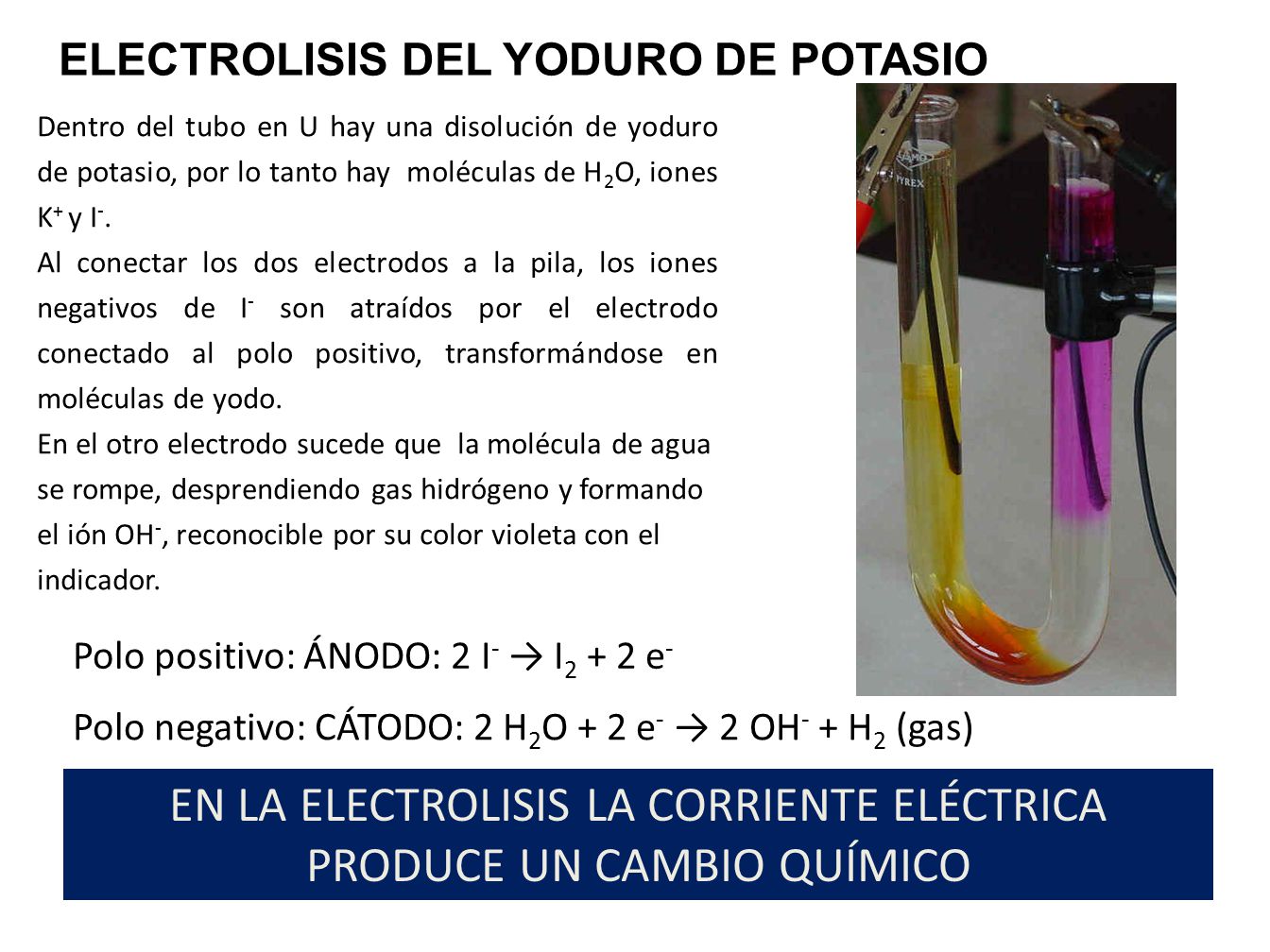 EN LA ELECTROLISIS LA CORRIENTE ELÉCTRICA PRODUCE UN CAMBIO QUÍMICO
