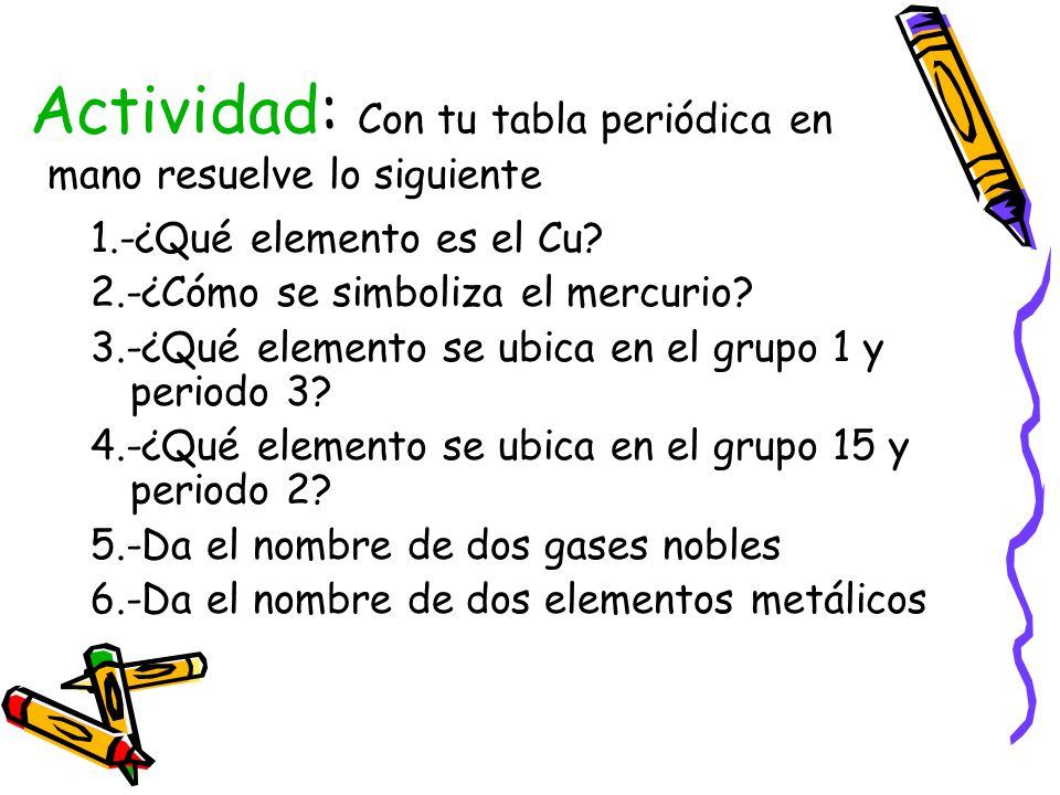 Actividad: Con tu tabla periódica en mano resuelve lo siguiente