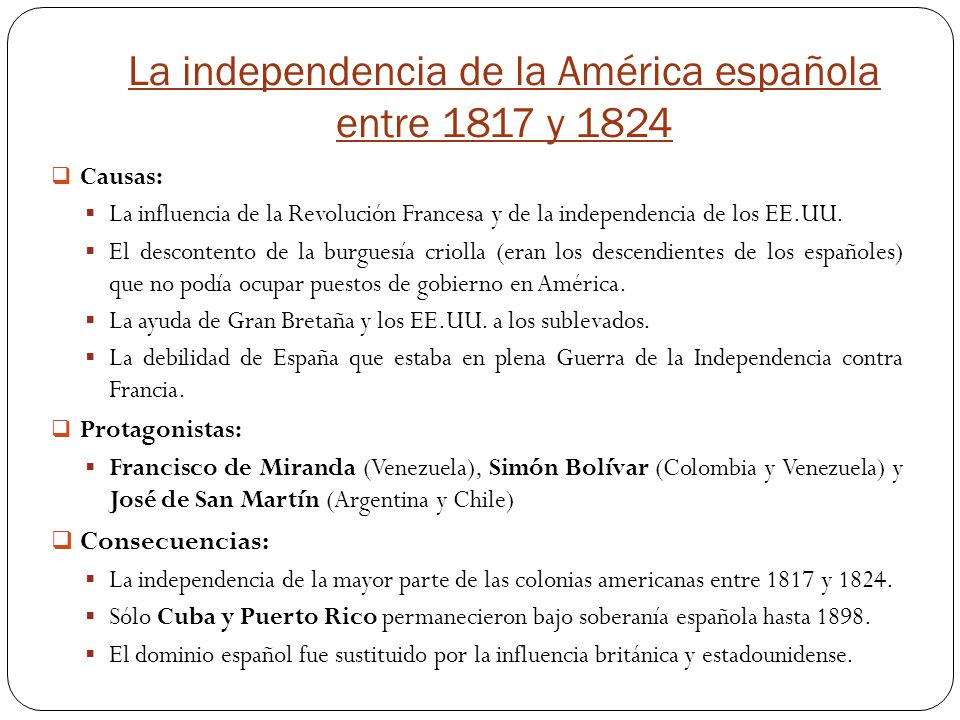 La independencia de la América española entre 1817 y 1824