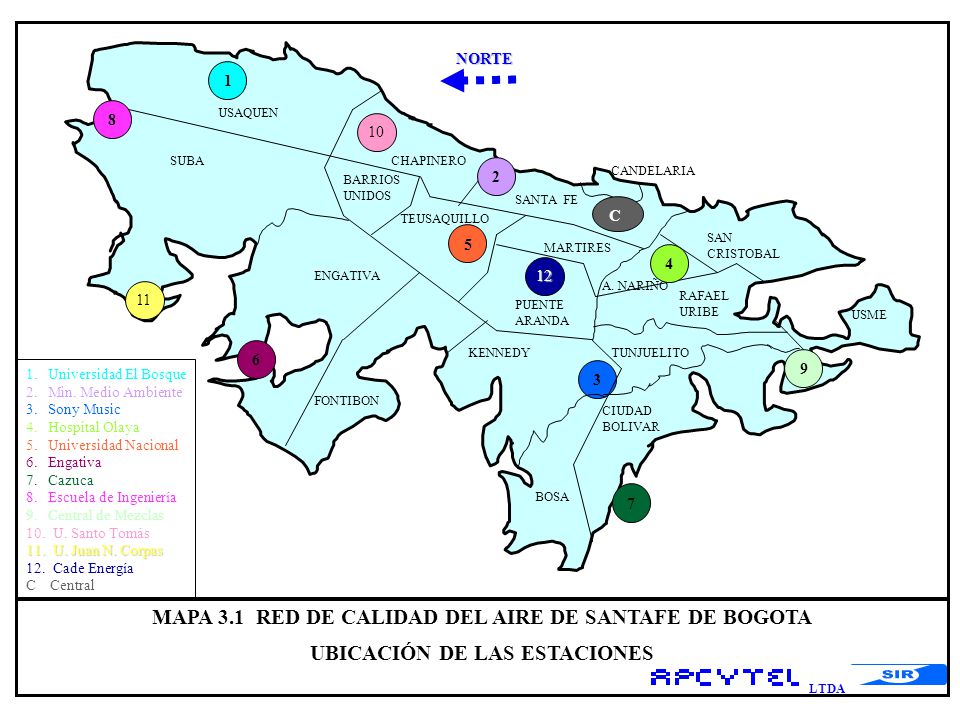 MAPA 3.1 RED DE CALIDAD DEL AIRE DE SANTAFE DE BOGOTA