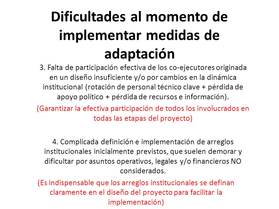 Dificultades al momento de implementar medidas de adaptación