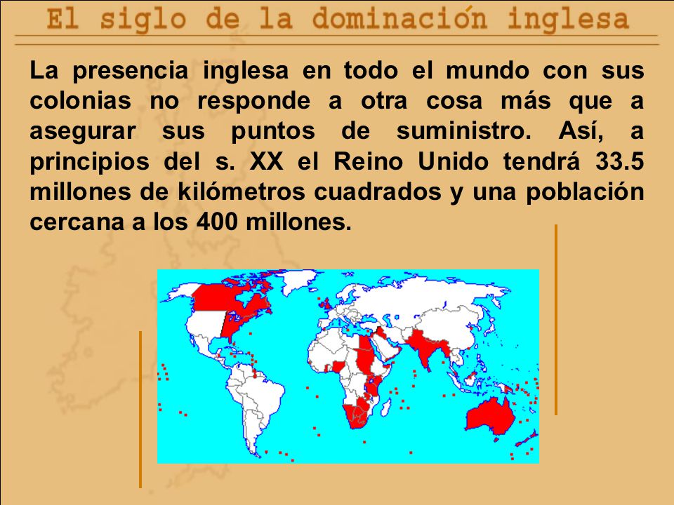 La presencia inglesa en todo el mundo con sus colonias no responde a otra cosa más que a asegurar sus puntos de suministro.