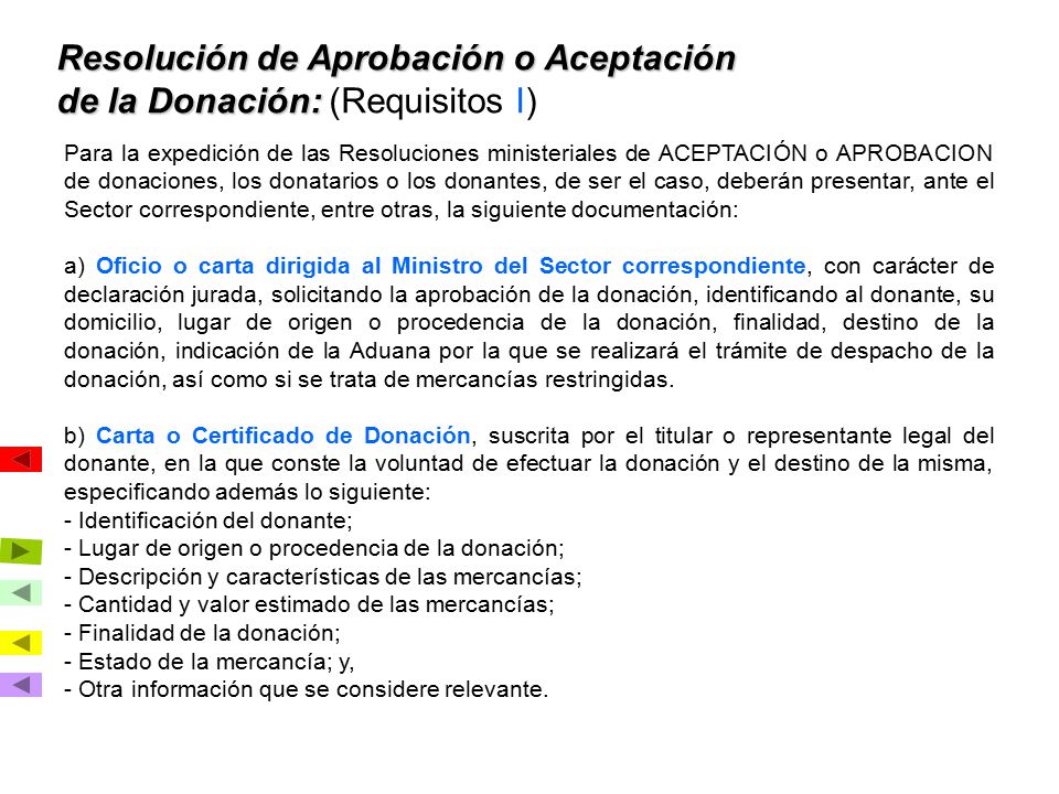 Resolución de Aprobación o Aceptación de la Donación: (Requisitos I)