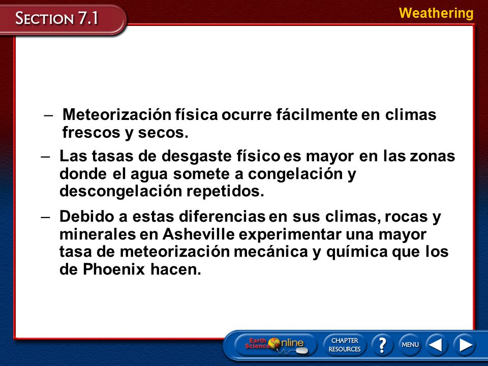 Meteorización física ocurre fácilmente en climas frescos y secos.