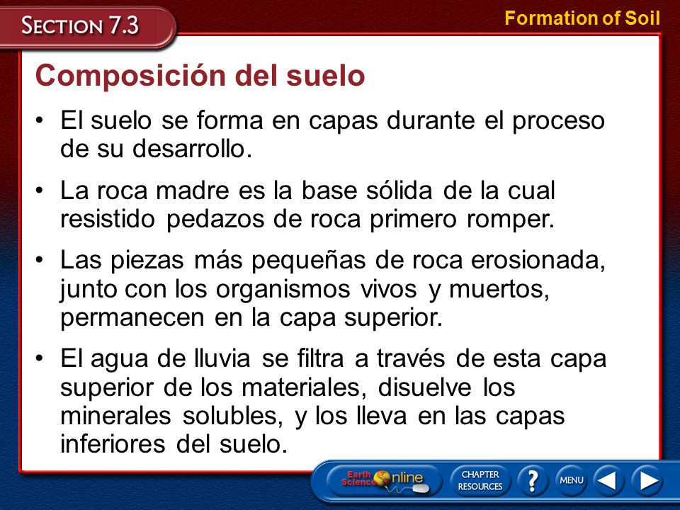 Formation of Soil Composición del suelo. El suelo se forma en capas durante el proceso de su desarrollo.