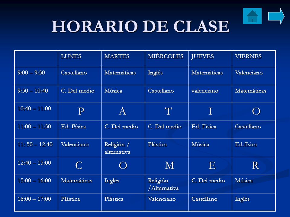 HORARIO DE CLASE P A T I O C M E R LUNES MARTES MIÉRCOLES JUEVES