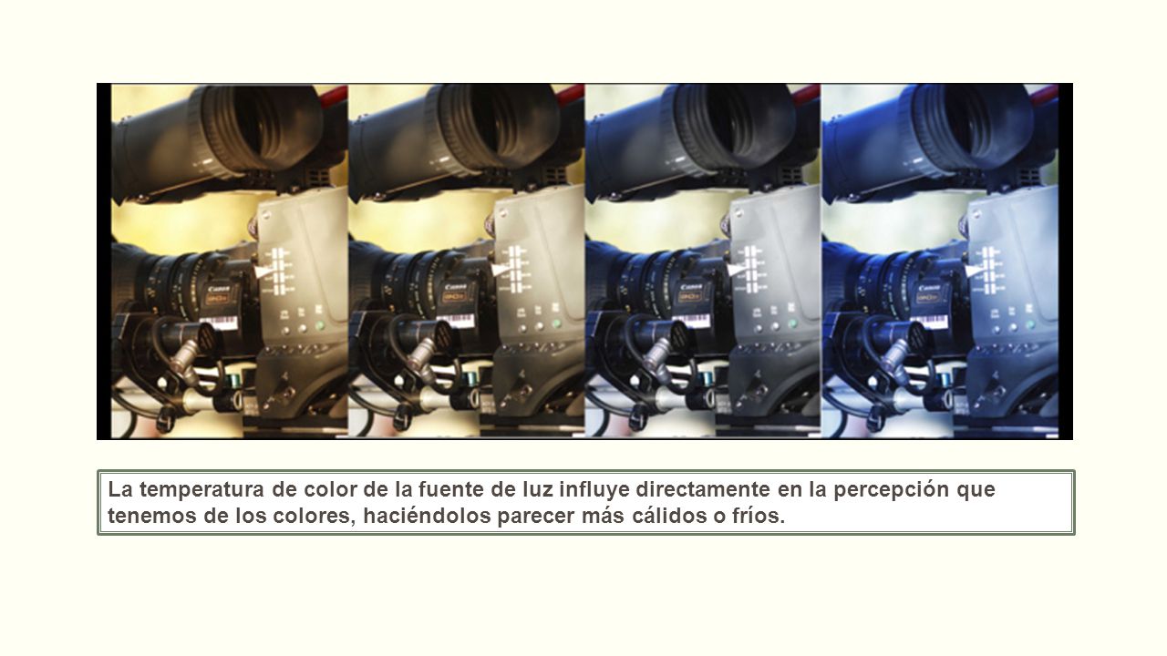 La temperatura de color de la fuente de luz influye directamente en la percepción que tenemos de los colores, haciéndolos parecer más cálidos o fríos.