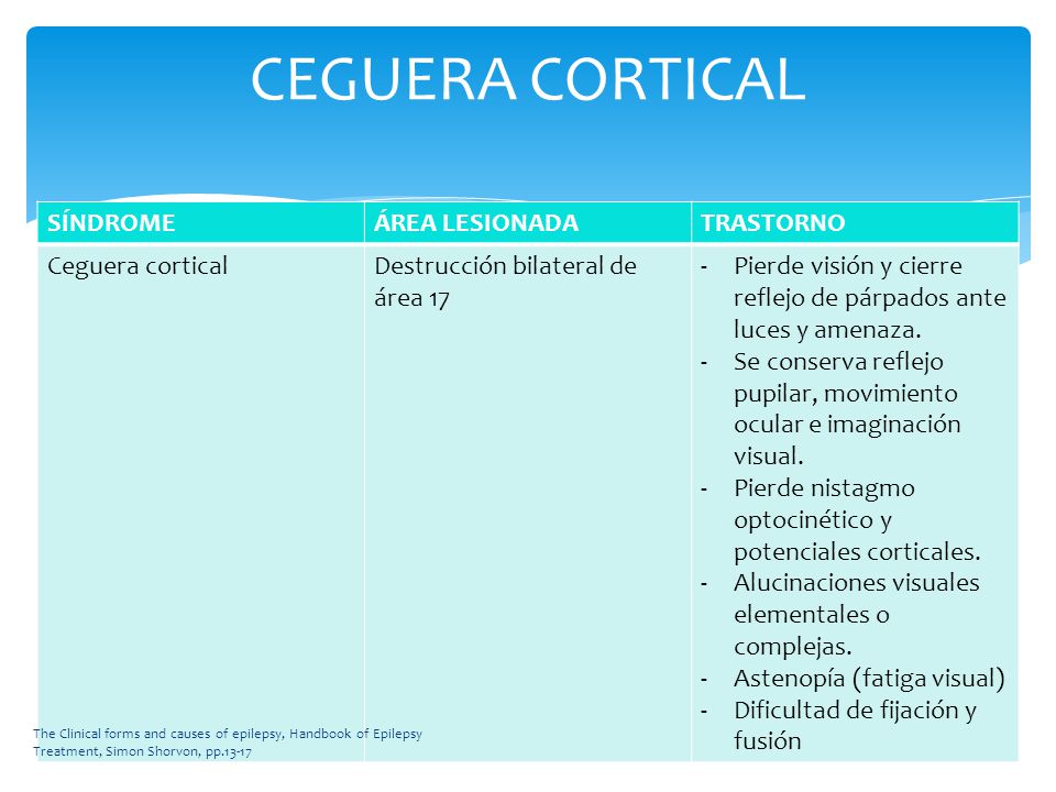 CEGUERA CORTICAL SÍNDROME ÁREA LESIONADA TRASTORNO Ceguera cortical