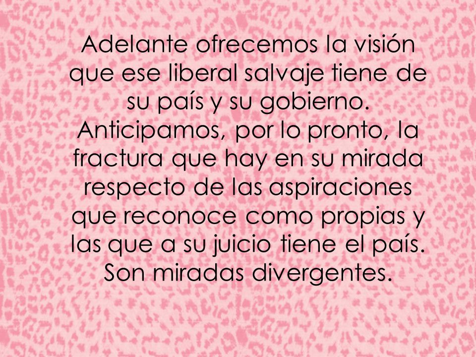 Adelante ofrecemos la visión que ese liberal salvaje tiene de su país y su gobierno.
