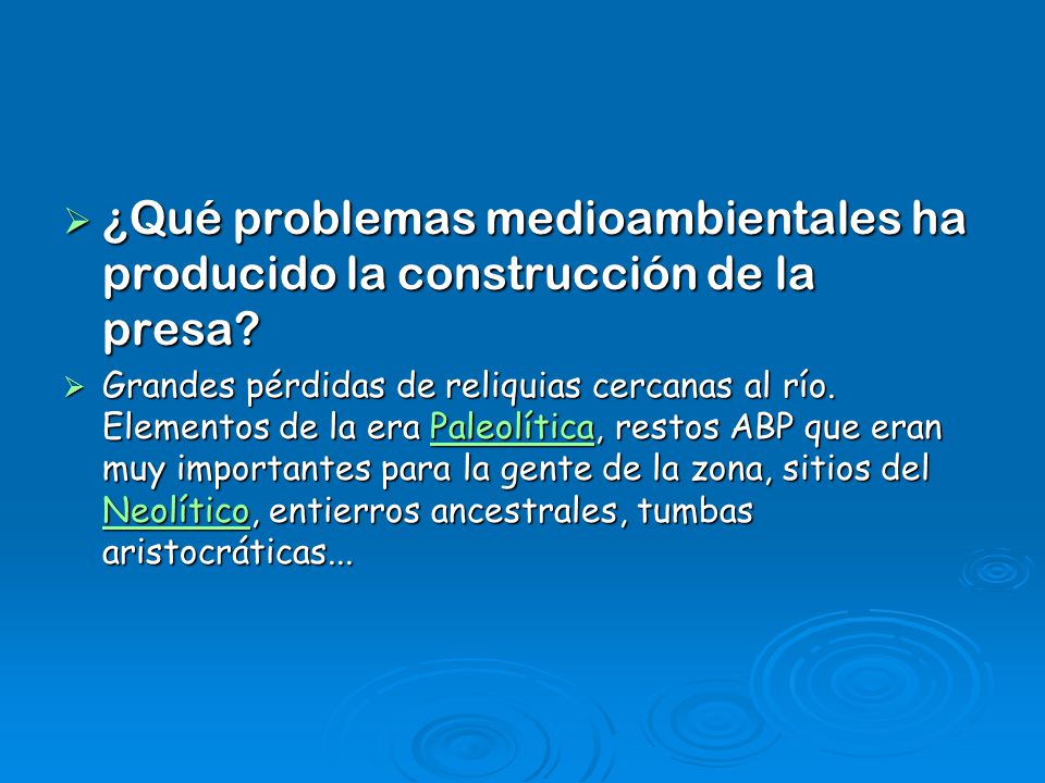 ¿Qué problemas medioambientales ha producido la construcción de la presa