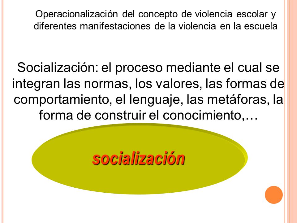 Operacionalización del concepto de violencia escolar y diferentes manifestaciones de la violencia en la escuela