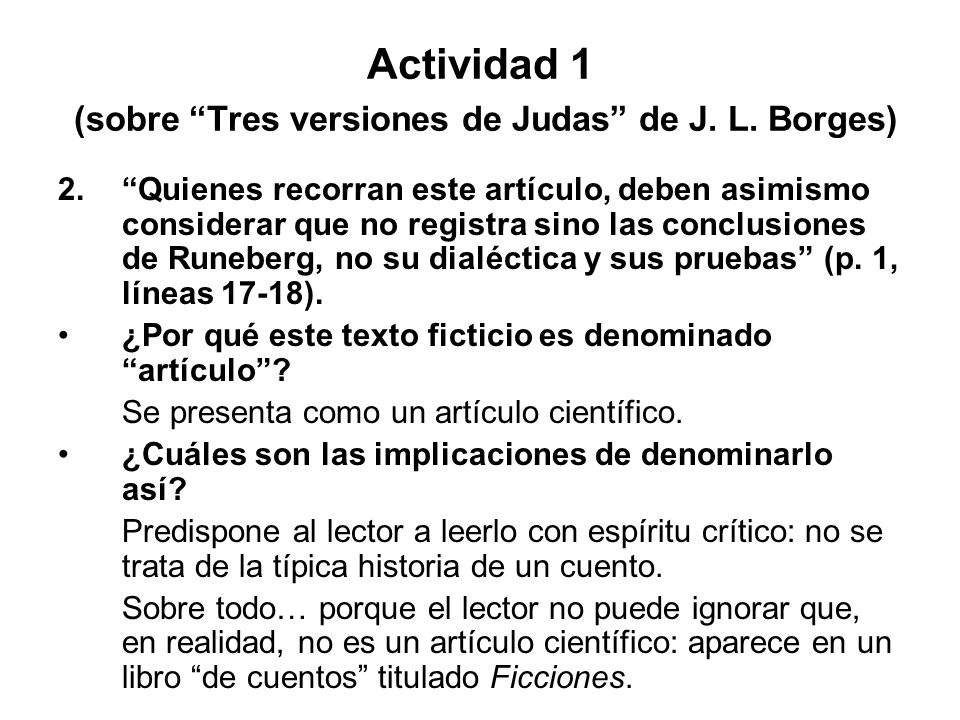 Actividad 1 (sobre Tres versiones de Judas de J. L. Borges)