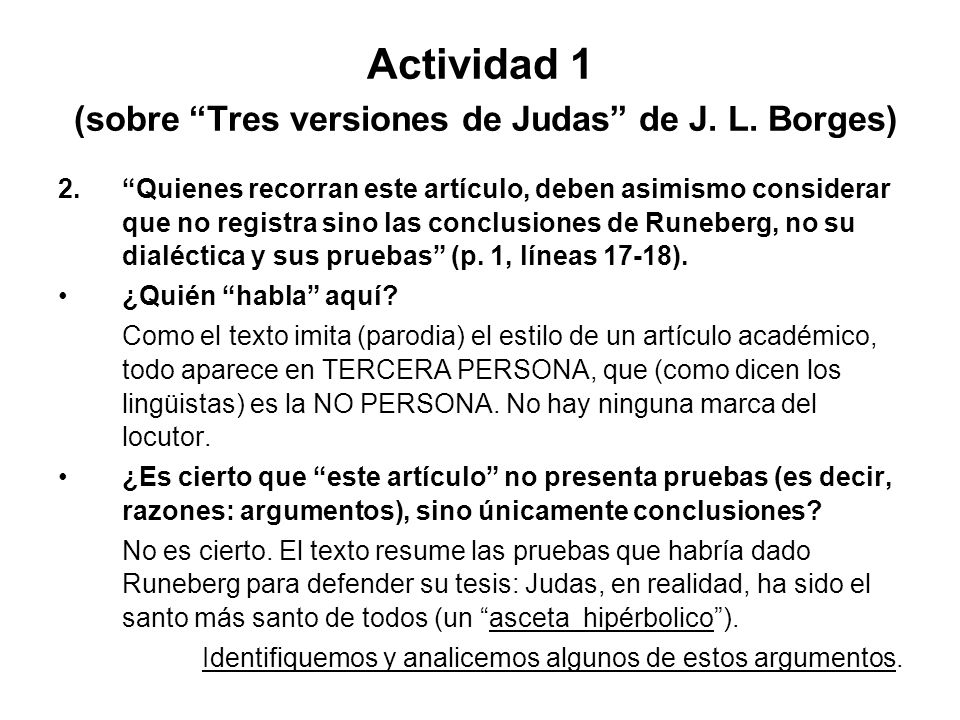 Actividad 1 (sobre Tres versiones de Judas de J. L. Borges)