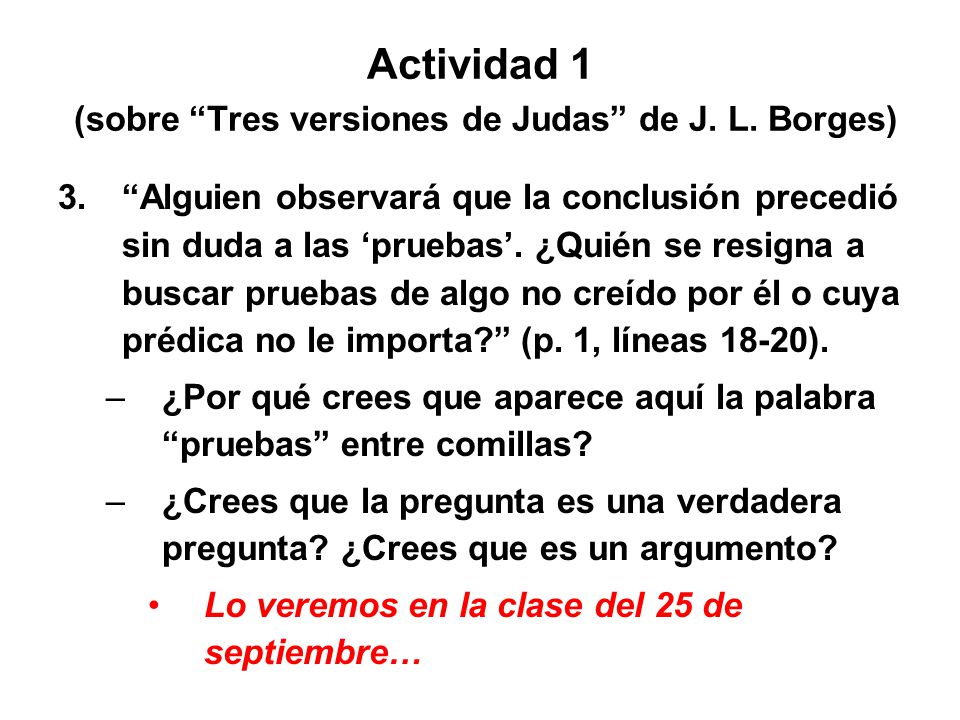 Actividad 1 (sobre Tres versiones de Judas de J. L. Borges)