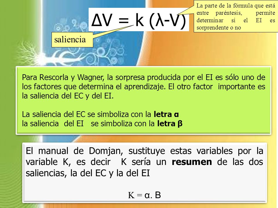 La parte de la fórmula que está entre paréntesis, permite determinar si el EI es sorprendente o no