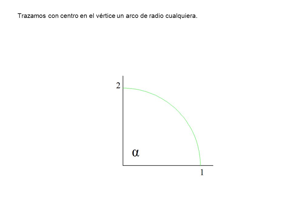 Trazamos con centro en el vértice un arco de radio cualquiera.