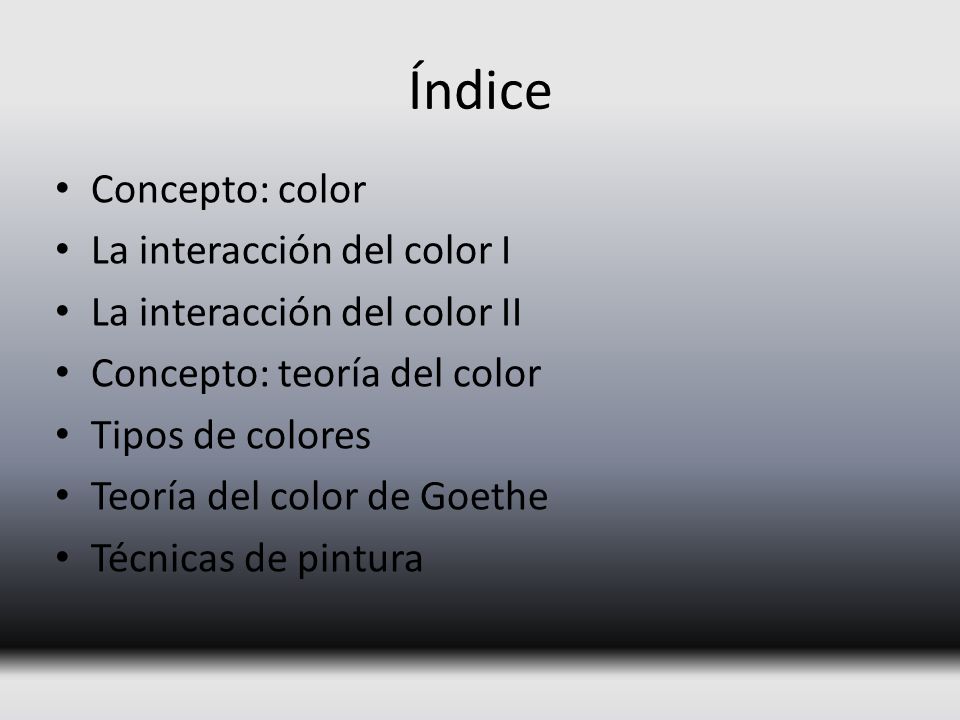 Índice Concepto: color La interacción del color I