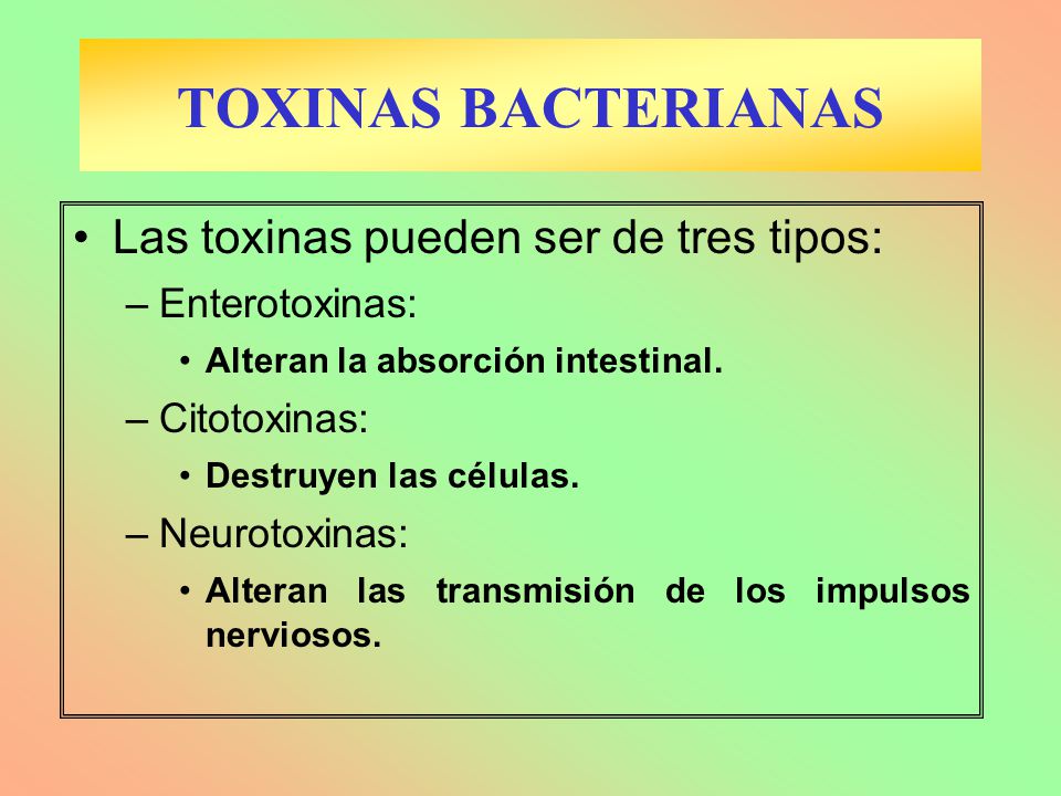 TOXINAS BACTERIANAS Las toxinas pueden ser de tres tipos: