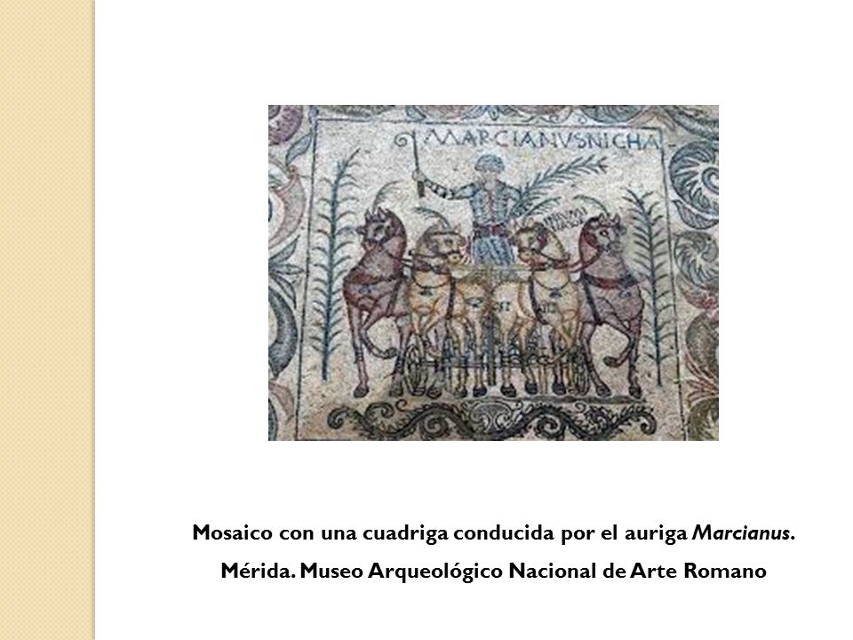 Mosaico con una cuadriga conducida por el auriga Marcianus.