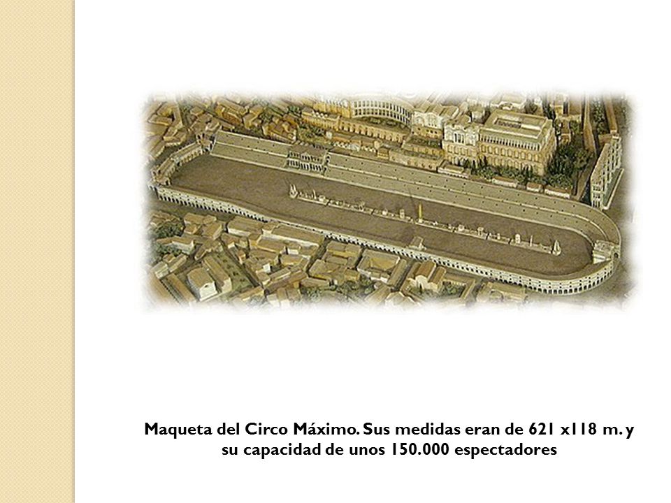 Maqueta del Circo Máximo. Sus medidas eran de 621 x118 m