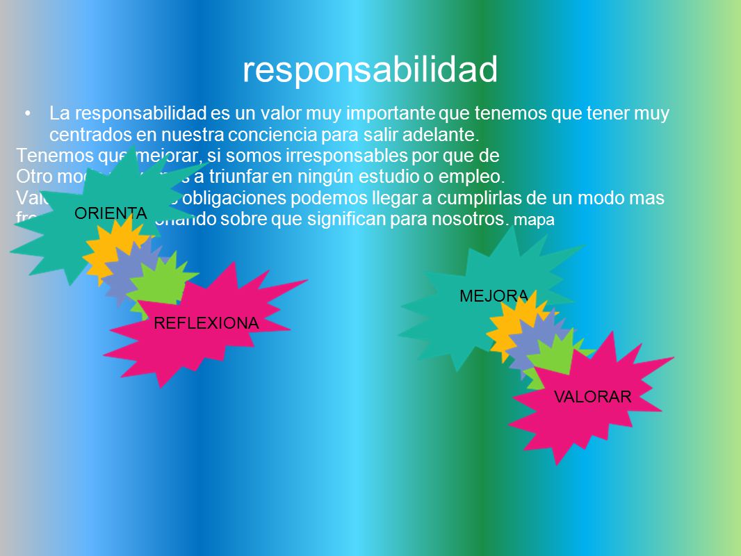 responsabilidad La responsabilidad es un valor muy importante que tenemos que tener muy centrados en nuestra conciencia para salir adelante.