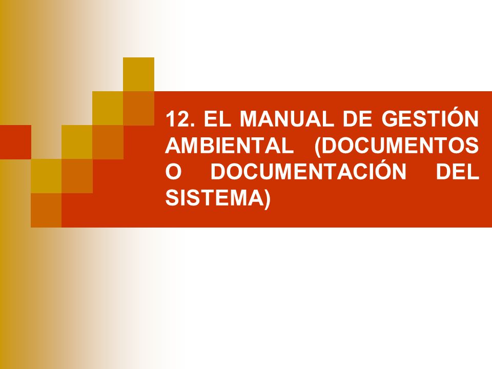 12. EL MANUAL DE GESTIÓN AMBIENTAL (DOCUMENTOS O DOCUMENTACIÓN DEL SISTEMA)