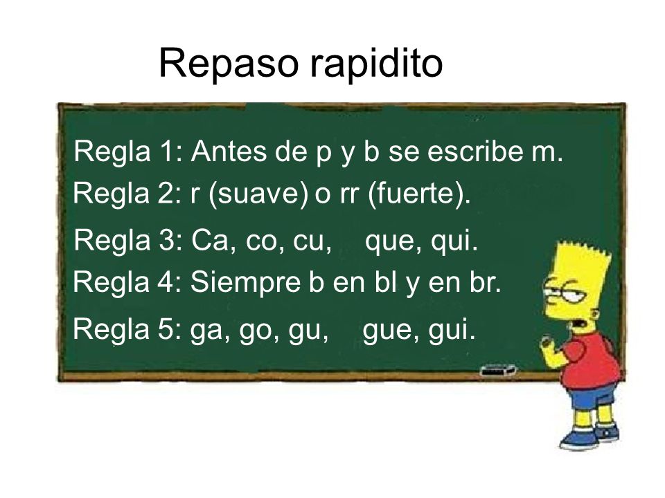 Repaso rapidito Regla 1: Antes de p y b se escribe m.