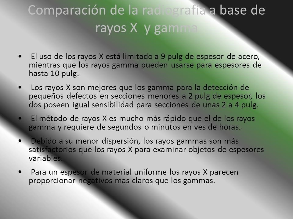 Comparación de la radiografía a base de rayos X y gamma