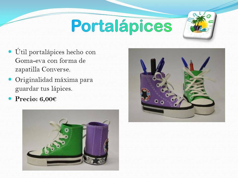 Portalápices Útil portalápices hecho con Goma-eva con forma de zapatilla Converse. Originalidad máxima para guardar tus lápices.
