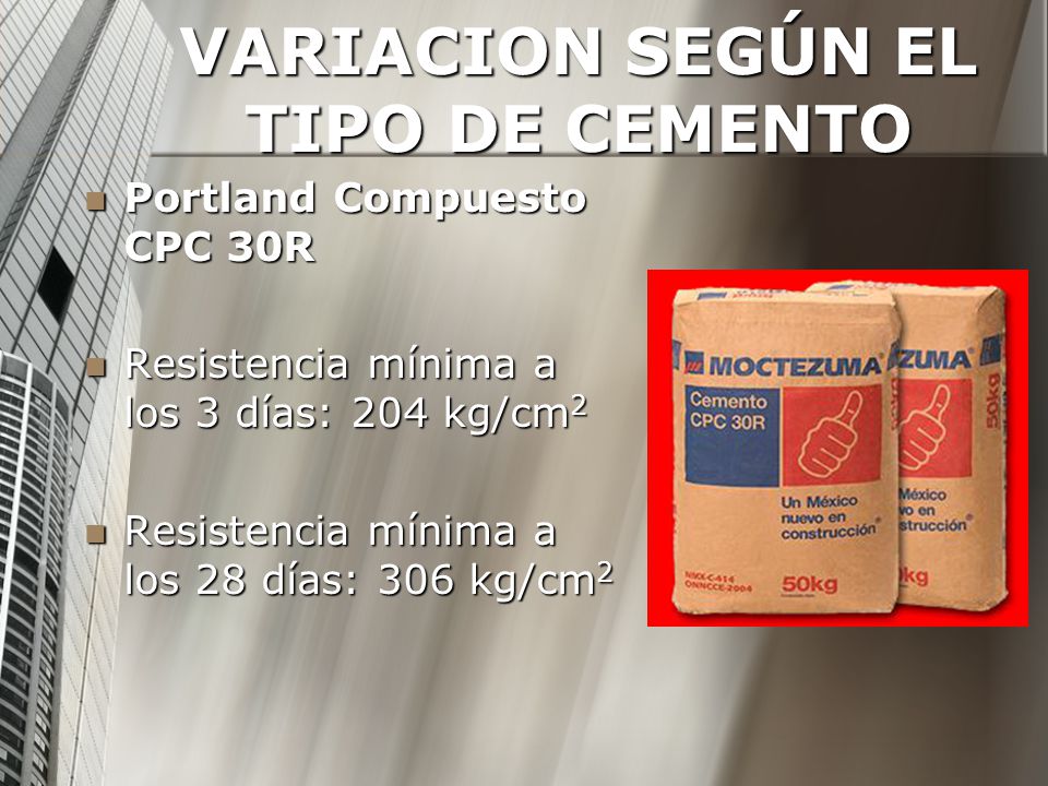 VARIACION SEGÚN EL TIPO DE CEMENTO