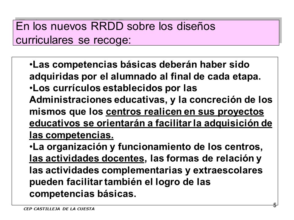 En los nuevos RRDD sobre los diseños curriculares se recoge: