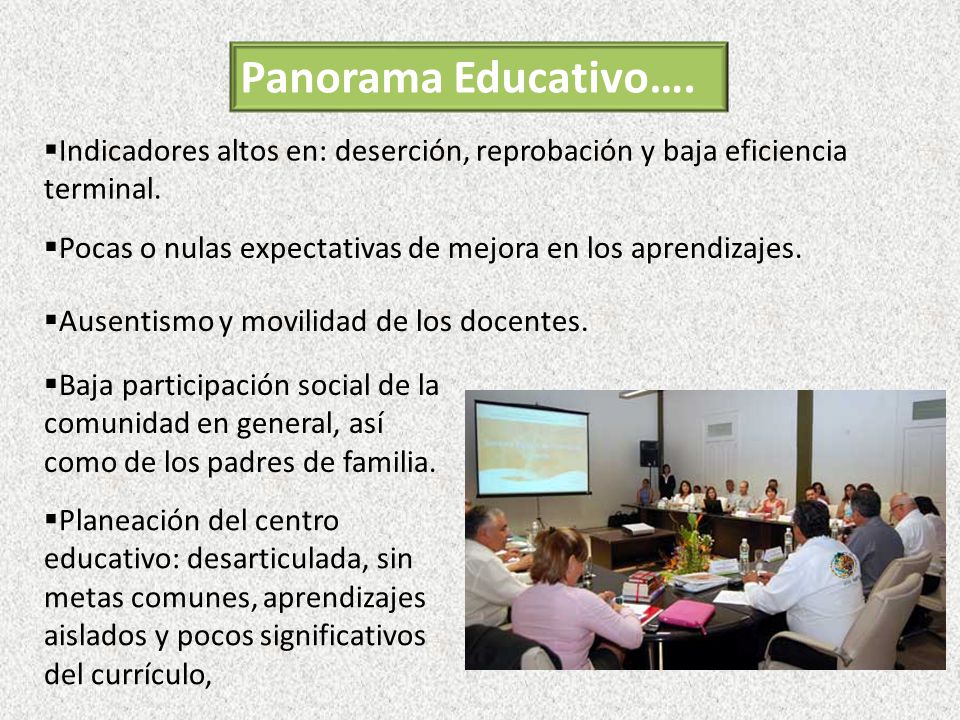 Panorama Educativo…. Indicadores altos en: deserción, reprobación y baja eficiencia terminal.