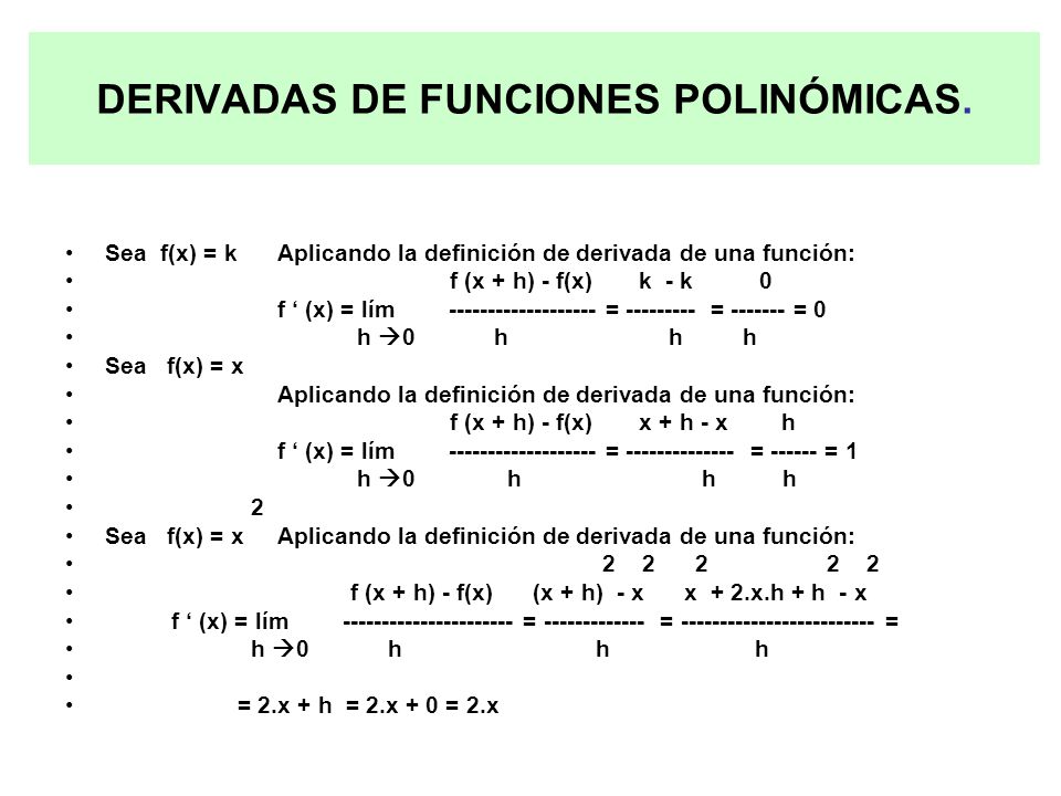 DERIVADAS DE FUNCIONES POLINÓMICAS.