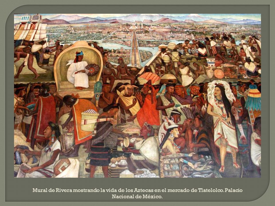 Mural de Rivera mostrando la vida de los Aztecas en el mercado de Tlatelolco.
