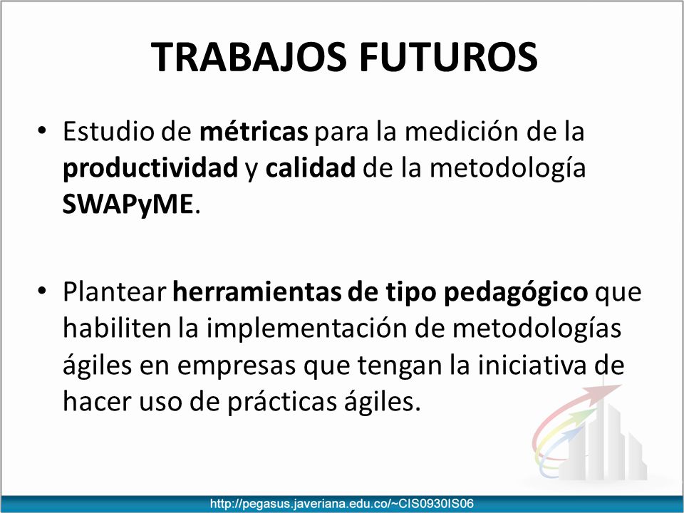 Trabajos futuros Estudio de métricas para la medición de la productividad y calidad de la metodología SWAPyME.