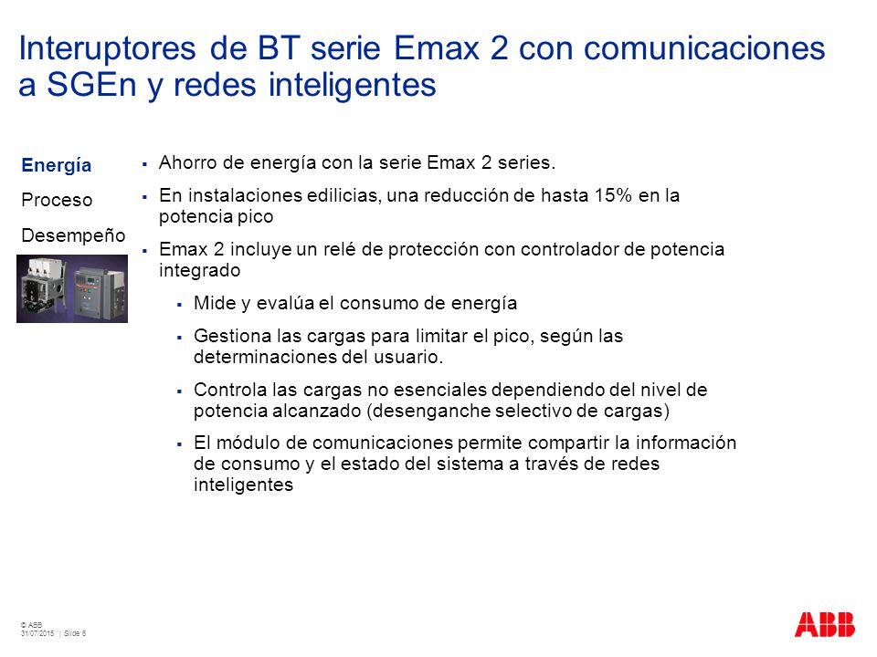 Interuptores de BT serie Emax 2 con comunicaciones a SGEn y redes inteligentes