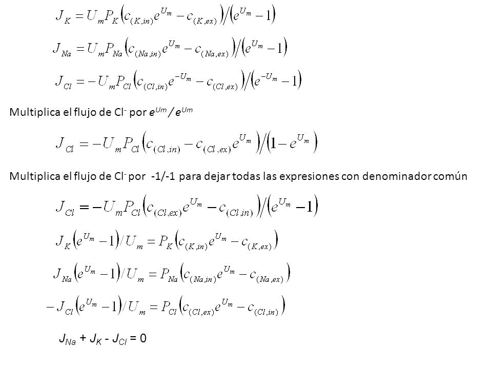 Multiplica el flujo de Cl- por eUm / eUm