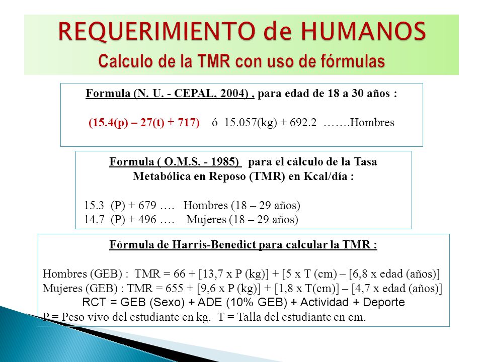 REQUERIMIENTO de HUMANOS Calculo de la TMR con uso de fórmulas