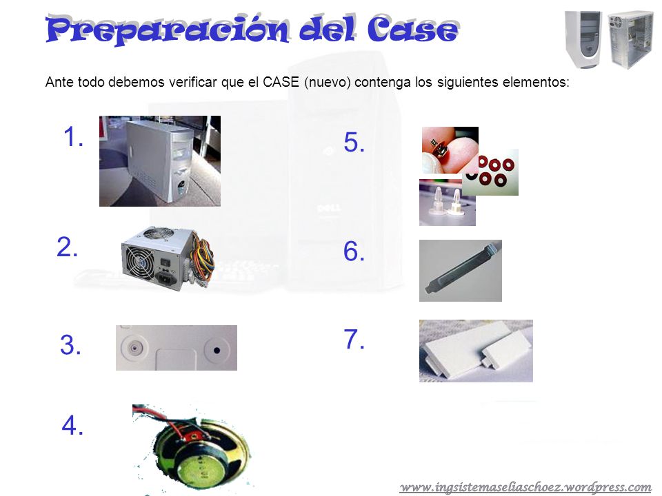 Preparación del Case Ante todo debemos verificar que el CASE (nuevo) contenga los siguientes elementos: