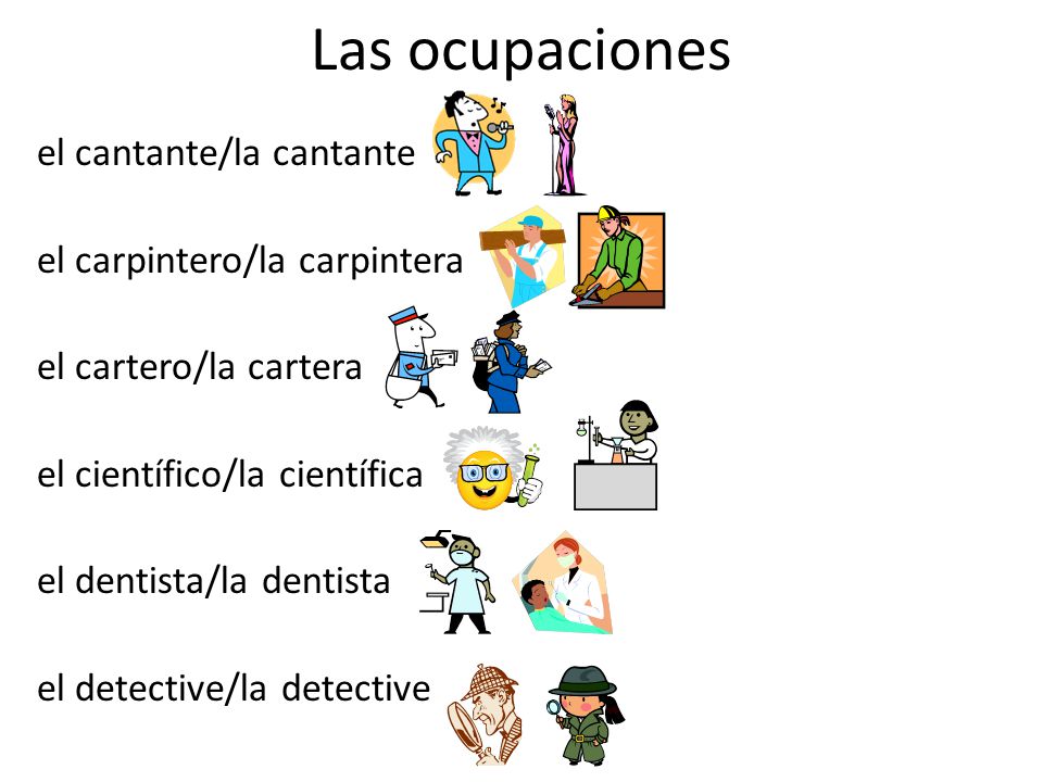 Las ocupaciones el cantante/la cantante el carpintero/la carpintera