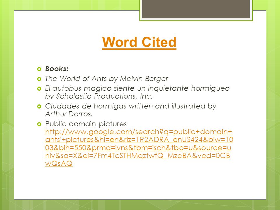Word Cited Books: The World of Ants by Melvin Berger