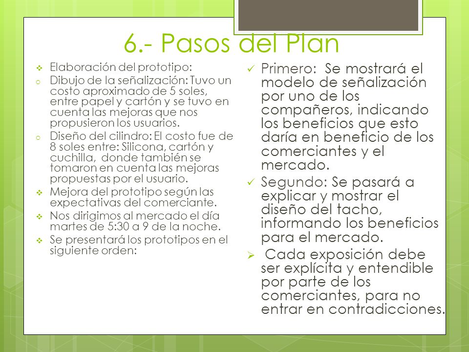 6.- Pasos del Plan Elaboración del prototipo: