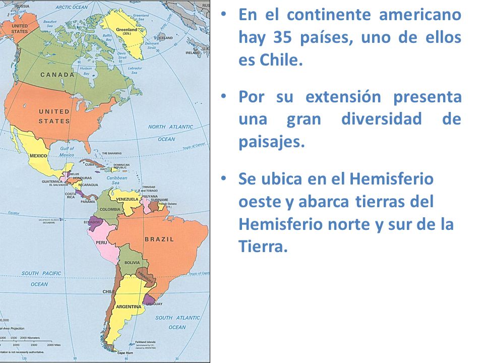 En el continente americano hay 35 países, uno de ellos es Chile.