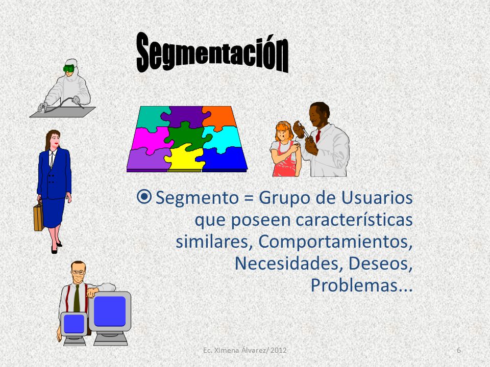 Segmentación Segmento = Grupo de Usuarios que poseen características similares, Comportamientos, Necesidades, Deseos, Problemas...